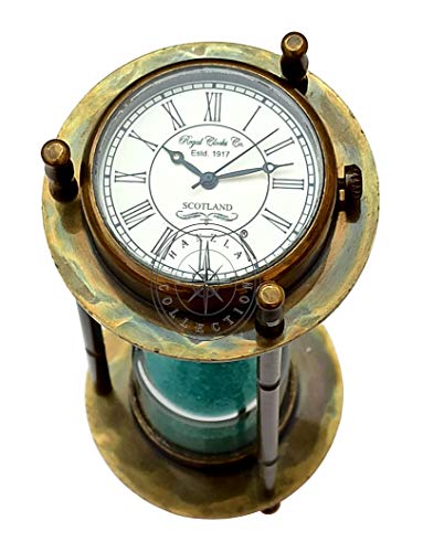 Hanzla Collection Marine Antique Brass Compass Hourglass Nautical Maritime Sand Timer & Desk Clock #TOP1