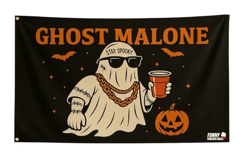 Drapeau Ghost Malone décoratif pour jardin et fête d'Halloween en plein air