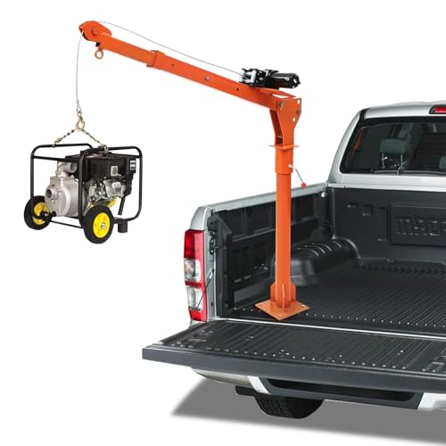 Hipicute 1100LB Electric Truck Crane with 3500LB Winch,Heavy Duty Folding Jib Crane 360° Swivel, Adjustable Height/Length Boom for Pickup Mounting - Construction, Farming, Industrial Lifting Solution