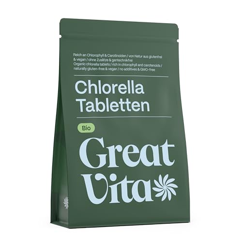 GreatVita Bio Chlorella Tabletten ca. 800 Stück - 500 mg | 400g reine Algen-Presslinge ohne Zusätze | Vegan & Nachhaltig verpackt | Reich an Chlorophyll & Carotinoiden