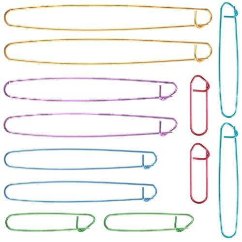 Fizzix 12-Piece Knitting Stitch Holders Set Colorful Metal Safety Pin Shaped Locking Stitch Markers for Crafting