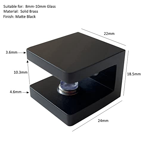 LukLoy Brass Glass Clamp, No Drilling Glass Holder, Glass Shelf Bracket, Glass Clip Support for 8mm - 10mm Glass (4, Matte Black) - Image 2