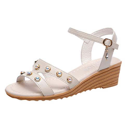 Sandalias Mujer Verano 2019 Sandalias Bohemia Sandalia con Pulsera para Mujer Sandal Women Chanclas para Mujer ZOELOVE/Beige,38