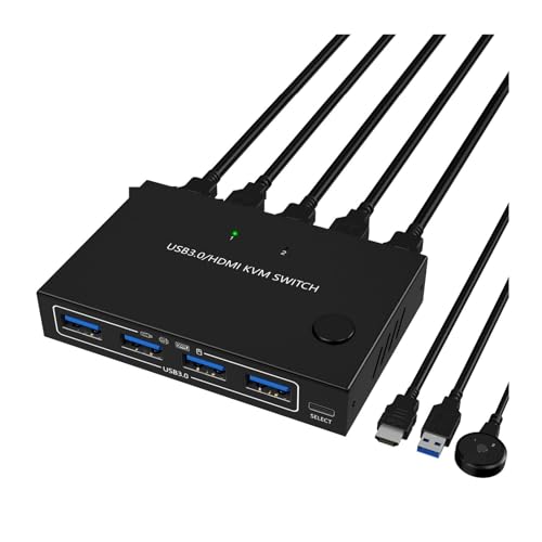 Commutateur vidéo KVM 4K@60Hz avec hub USB 3.0 haute vitesse et 2 entrées 1 sortie