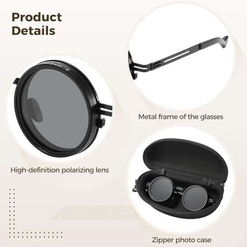 Lunettes de soleil rondes polarisées verres teintés réglables métal - 5