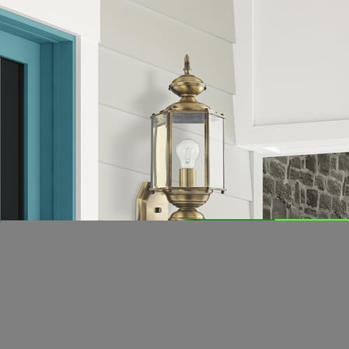 Image of Livex Lighting 2006-01 Outdoor Wall Lantern, Antique Brass | Clear Beveled Glass Shades