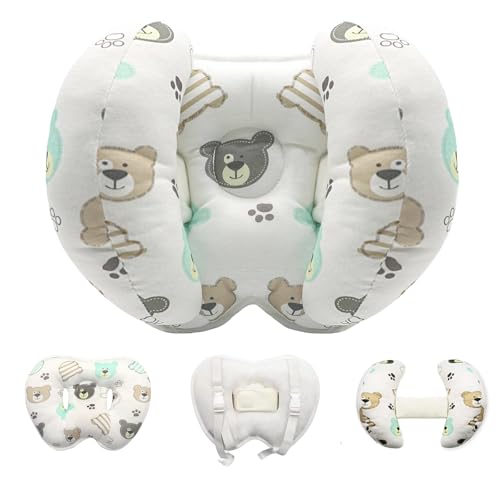 KAKIBLIN Almohada de apoyo para la cabeza del bebé, almohada de cuello de plátano 2 en 1 para bebé, almohadas de viaje para cochecito, soporte de cabeza para recién nacido (oso)