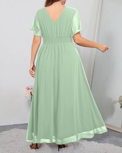 Image of Talisea Plus Size Formal Dresses - V Neck Flutter Sleeve Glitter Prom Evening Gowns Wedding Guest Chiffon Long Maxi Dress