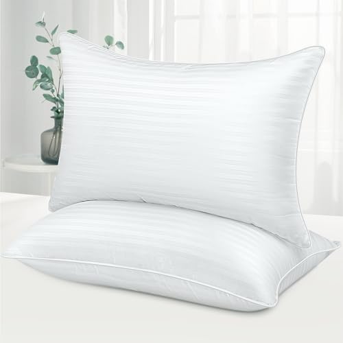 DIORIS Juego de 2 almohadas de cama tamaño Queen – Almohadas alternativas de plumón de calidad hotelera transpirables para personas que duermen de lado, de espalda y boca abajo, relleno de microfibra