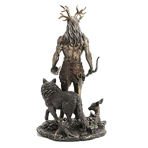 Veronese Design 11 3/4 Inch Tall Herne The Spirit Hunter Of Windsor Forest Standing With Deer And Wolf Cold Cast Bronzed Resin Sculpture Celtic Wicca Statue #TOP3