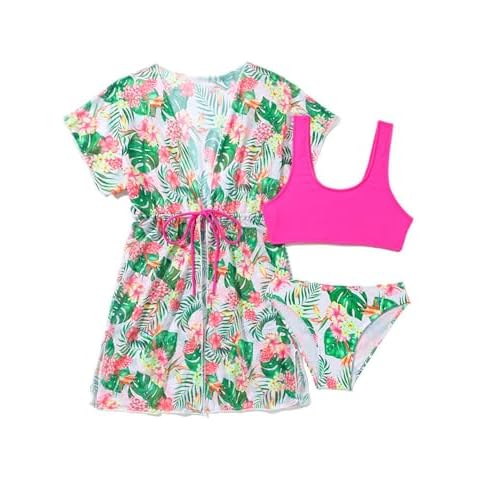 Allmeingeld Girls' Floral Bikini Set with Coverup Cover