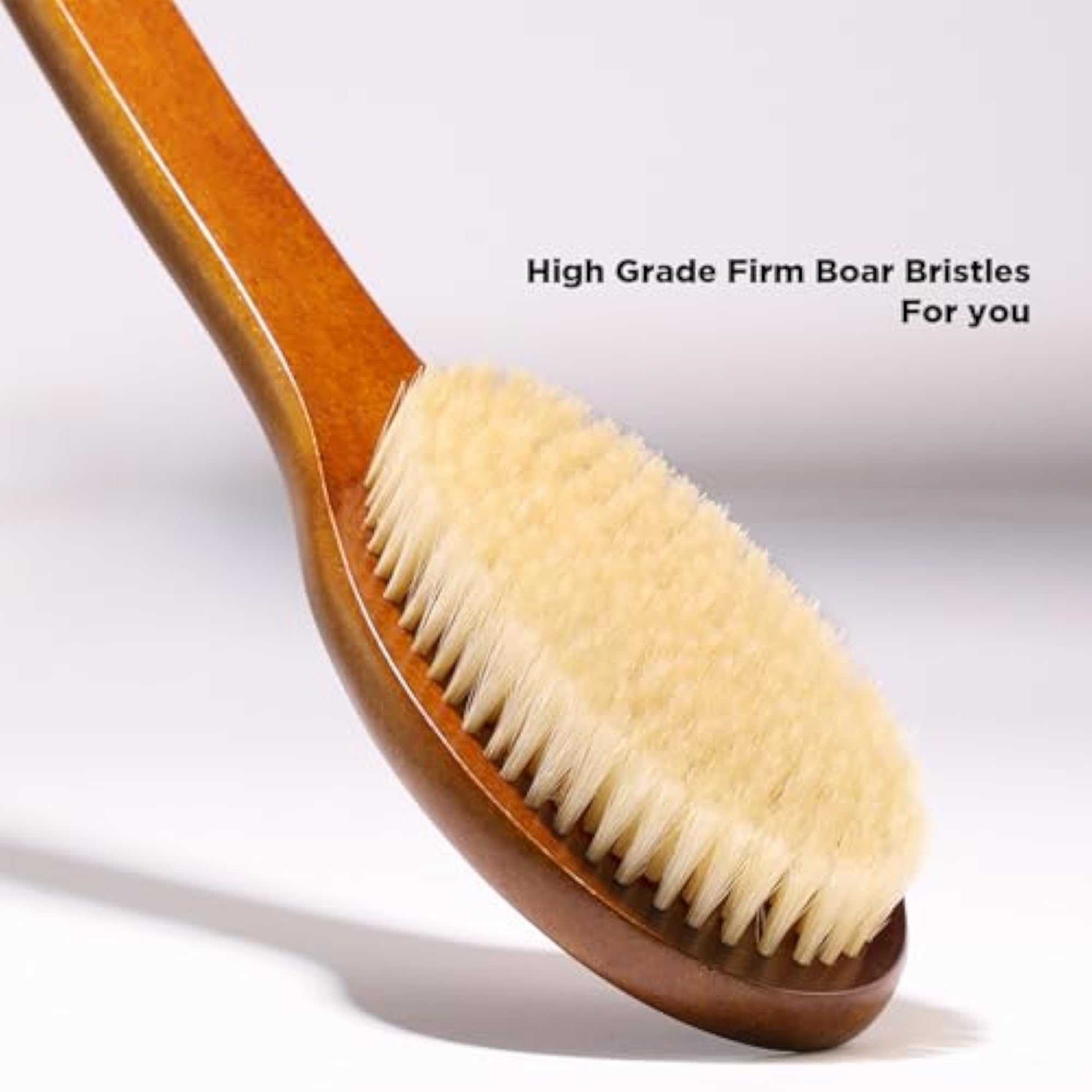 Natural Boar Bristles Long Handle Bath Brush, Exfoliating