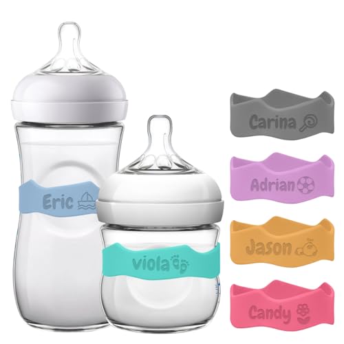 Baby Bottle Labels Personalized, Custom Silicone Water Bottle Name Bands for Daycare Reusable, Laser Engraving Bottle Name Tags, Waterproof Customized Kids Cups Grip Straps for School