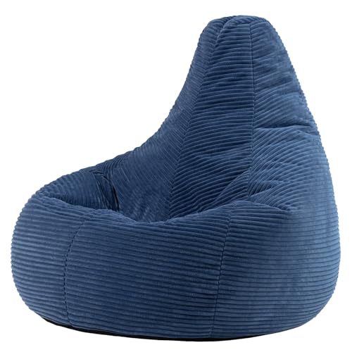 icon Dalton Cord Recliner Bean Bag, Denim Blue, Large Adult Bean Bag Chair with Filling Included, Comfy Chair, Living Room Furniture, Bedroom Furniture