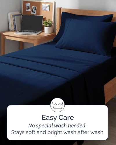 Image of Twin 4 Piece Bed Sheet Set - Comfy, Breathable & Cooling Sheets - Dark Blue