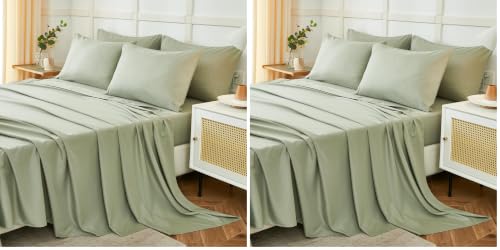 Image of ILAVANDE Sage King Size Sheets Set 6 Piece,Super Soft 1800 Series Microfiber Bed Sheets King Set-Wrinkle & Fade Resistant-14 inch Deep Pockets Sheets for King Size Bed(King,Sage Green) (Pack of 2)