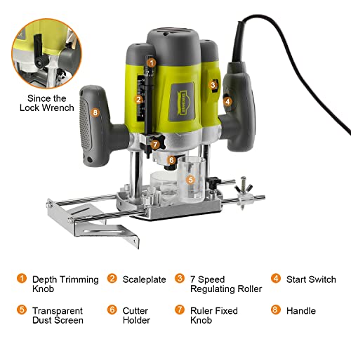 Wood Trimmer, DEWINNER Router Tool Electric Woodworking Power Router Trimmer,Variable Speed Hand Joiner Tool Plunge Router, Trimmer Laminator with 12PC 6mm 8mm Bits Collets 5 Wood Trimmer, DEWINNER Router Tool Electric Woodworking Power Router Trimmer,Variable Speed Hand Joiner Tool Plunge Router, Trimmer Laminator with 12PC 6mm 8mm Bits Collets - Image 5