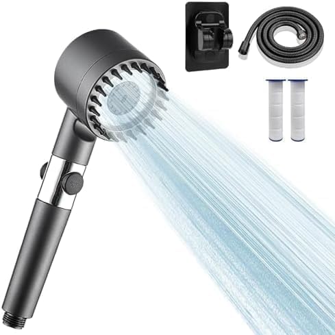 Duschkopf mit Filter Hochdruck Handbrause mit 3+1 Strahlarten, Duschbrause Halterung, 1,5M Schlauch Duschbrause Filter mit gegen hartes Wasser, Bakterien und Schwermetalle