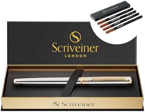 Scriveiner Silver Chrome Rollerball Pen - Stunning Luxury Pen, Re...