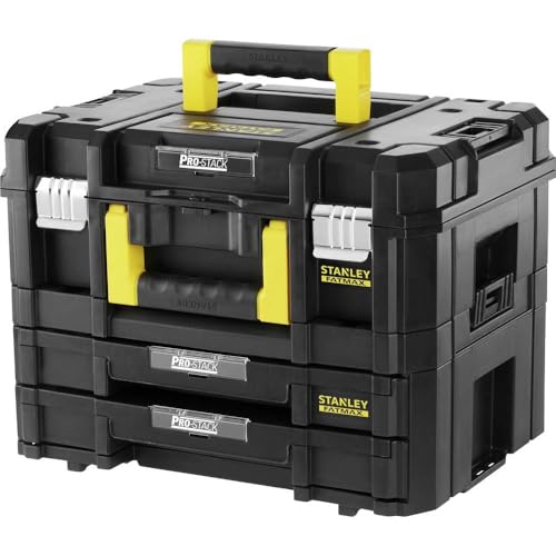 STANLEY FMST1-71981 Kit 2 Mallettes Modulable Tstak/Pro-Stack Gamme FATMAX - 21.5L - Corps en Polypropylène - Larges Attaches Métalliques Anti-Corrosion - Cadenassable