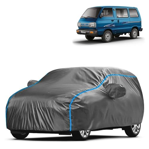 Image of Kerwa Car Body Cover Waterproof Compatible with Maruti Omni | Scratch Proof, Anti-Dust, UV Protection | Windproof Buckle Strap | Fitted Bottom Elastic | Side Mirror Pockets-Grey