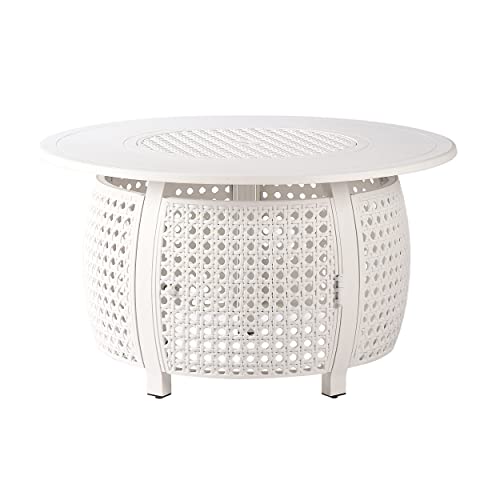 Image of Oakland Living Round 44 in. x 44 in. Aluminum Propane Fire Pit Table with Glass Beads, Two Covers, Lid, 57,000 BTUs in White Finish