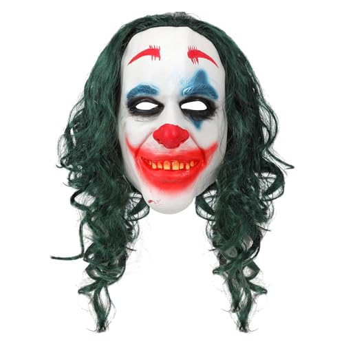 Payasos, Luggage Shyhand - Máscara de Joker de miedo de Halloween espeluznante con payaso de terror con peluca, máscara de sonrisa malvada, disfraz de fiesta para adultos
