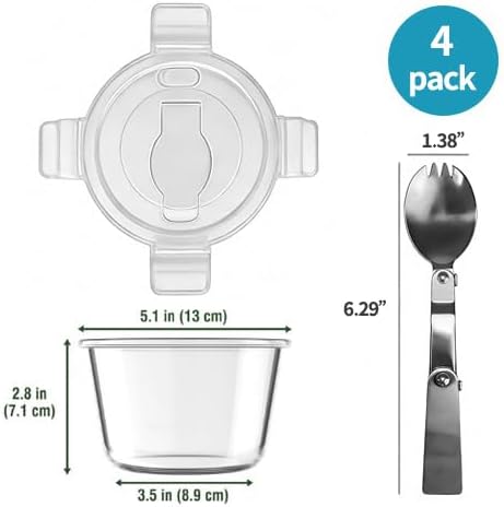 16oz Round Glass Food Storage Containers with Lids and Spoons, 2 Cup Glass Meal Prep Containers Set, BPA-Free Round Food Bowls for Soup, Leftover, Microwave, Dishwasher, Fridge Safe - 4Pack