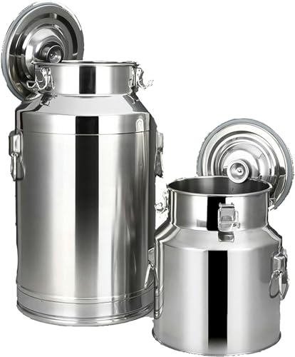 Wzglod Bote de leche de acero inoxidable de 5 a 58 L, recipiente de almacenamiento hermético para transporte de leche con asa de transporte y tapa sellada