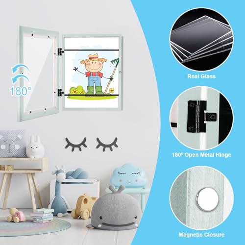 Image of [2-Pack] Kids Art Frames, 8.5x11 Front Opening Kids Artwork Frames Changeable, Pale Green Artwork Display Storage Frame for Wall, Holds 50 Pcs, for 3D Picture, Crafts, Children Drawing, Hanging Art,