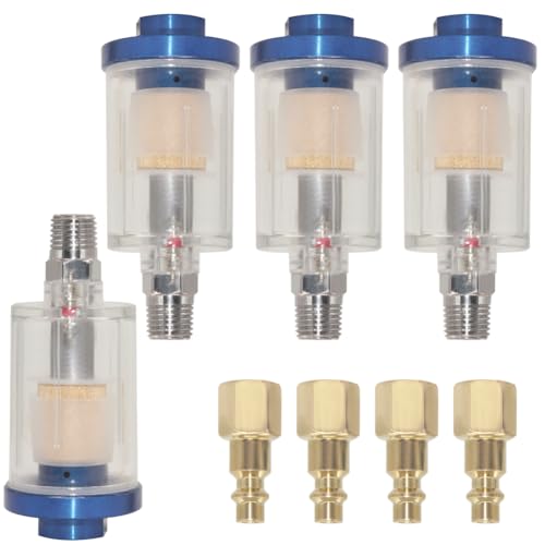 Qolekog Oil Water Separator for Air Line, 1/4 Inch NPT Inlet and Outlet, Air Compressor Water Separator Filter, Water Separator For Air Compressor Line Dryer 90 PSI (4Pcs)