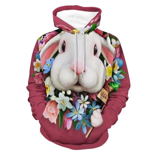 Pull homme femme lapin fleuri sweats à capuche manche longue hoody sweatshirt S