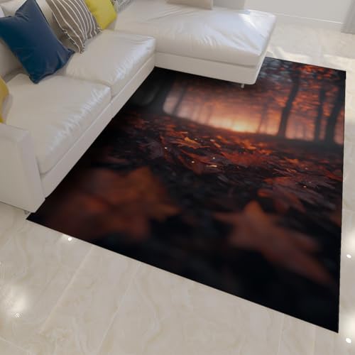 Tapis lavable forêt Automne imprimé feuilles 120x200 rustique - 3