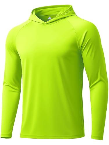 ZITY Long Sleeve Fishing Shirts for Men Mens Sun Shirts UPF 50+ Rash Guard Long Sleeve Sun Protection Hoodie SPF UV Fishing Hiking Shirt Men Fluorescent Green