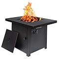 Verdeluxe 32'' Propane Fire Pit,50000 BTU Gas Firepit Table with 2 Drink Holders, Lid & Lava Rock,CSA Certified Outdoor Fire Pit Table for Dining or Party,Propane Firepits for Outside,Patio,Yard