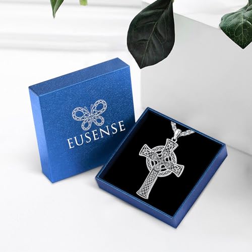Eusense Celtic Cross Necklace for Men Women Irish Sterling Silver 925 Celtic Kont Cross Pendant Jewelry Womens Mens Big Large Male Female Cross Necklaces4