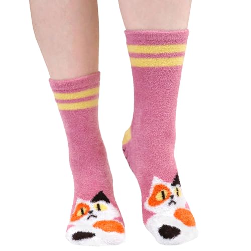 Image of BambooMN Super Soft Warm Cute Women's Animal Non-Slip Fuzzy Fluffy Crew Winter Home Socks