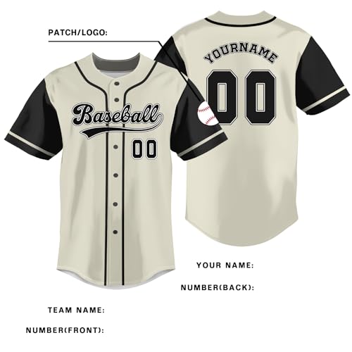 Camiseta personalizada de béisbol color cream & black para hombres con nombre y número personalizados miniatura 6