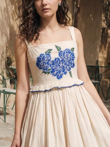 Image of PURVAJA Women's Fit & Flared Midi Sleeveless Square Solid Dress