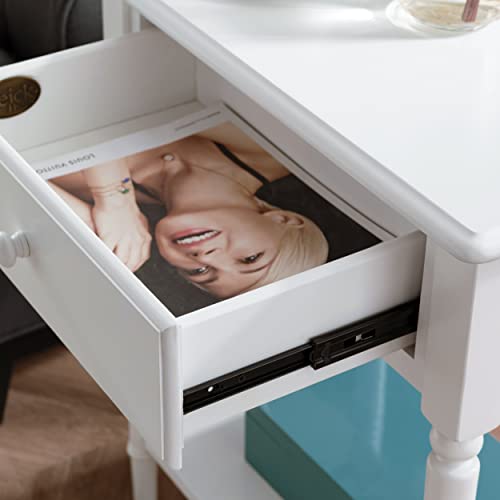 Leick Home Coastal End Table, Solid Wood, USB-C Charging Station, 1 Storage Drawer, Bottom Shelf, Easy-Assembly, For Bedroom/Living Room, Orchid White, 15.8 in. L x 24.0 in. W x 28.1 in. H, 20022-WT - Image 6