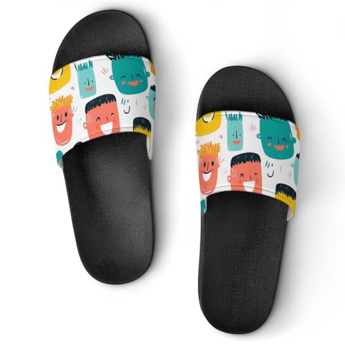 Cartoon Faces Collection Men's Bathroom Slippers Shower Indoor Home Beach Outdoor Shoes for Women