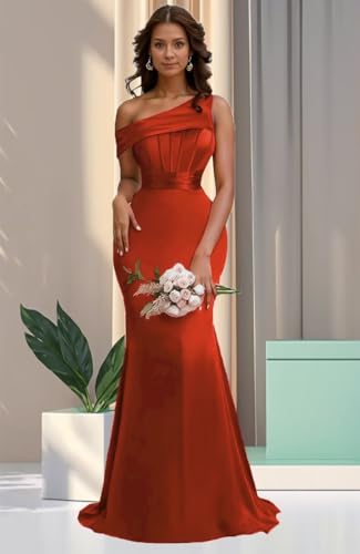 One Shoulder Bridesmaid Dresses for Women Satin Corset Mermaid Wedding Formal Evening Party Gowns3