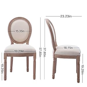 Nrizc french dining chairs set of 2 french country dining chairs vintage farmhouse dining chairs with round back solid wood beige fabric dining room chairs for kitchen bedroom dining room  urban country home decor