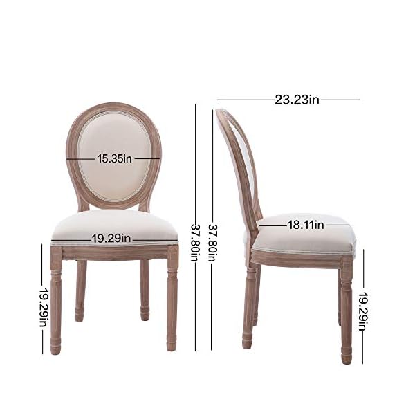 Nrizc french dining chairs set of 2 french country dining chairs vintage farmhouse dining chairs with round back solid wood beige fabric dining room chairs for kitchen bedroom dining room  urban country home decor