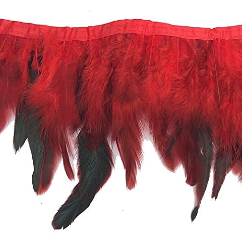Shekyeon 2yards Rooster Feather Fringe Trim for Costume Decoration (Red) Cover