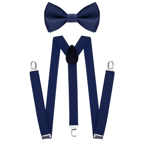 Kids Suspender and Bow Tie Set Adjustable Brace for Boys and Girls (Navy Blue)