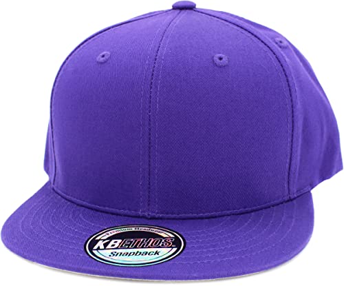 Image of KBETHOS Classic Snapback Hat Blank Cap Underbrim Cotton Wool Blend Flat Visor Adjustable Unisex