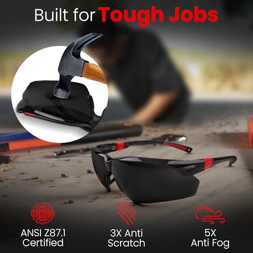 Image of Safety Glasses - ANSI Z87 Certified, 5X Anti-Fog ClearShield Lenses with Premium Hard Case & Accessory Bundle