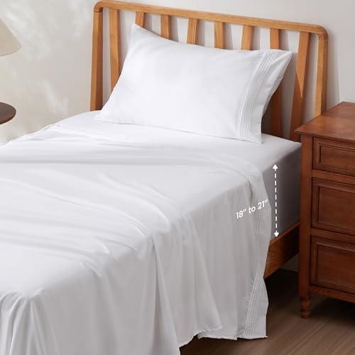 Image of Bedsure Deep Pocket Twin Sheets Set - Fits Mattresses Up to 21 Inches Thick -3 Piece GentleSoft Bed Sheets, Moisture Wicking, Soft & Cooling Bedsheet & Pillowcases, Easy & Secure Fit, White