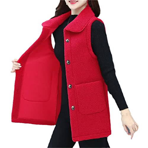 Chaleco de lana de imitación para mujer de mediana edad en color rojo talla 3XL